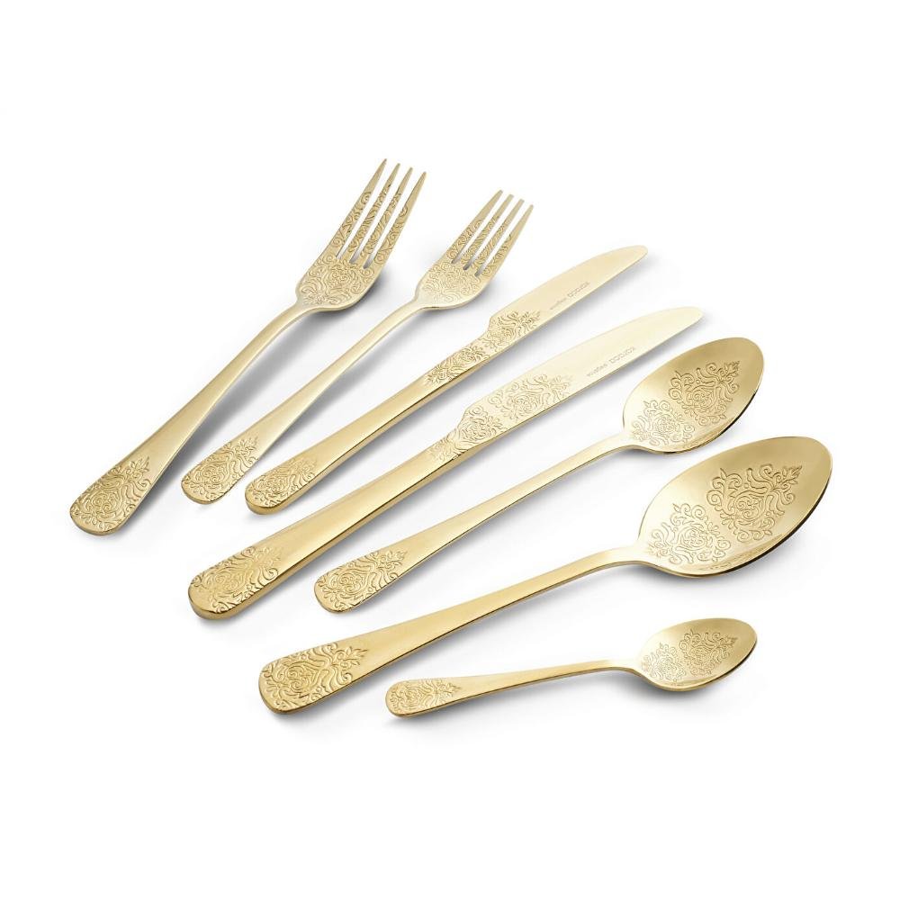 Karaca Elegance Bellatrix Gold 84-Piece Premium 18/10 Stainless Steel Cutlery Set for 12, 8683650389927