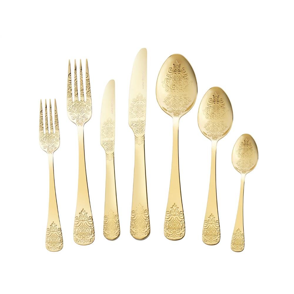 Karaca Elegance Bellatrix Gold 84-Piece Premium 18/10 Stainless Steel Cutlery Set for 12, 8683650389927