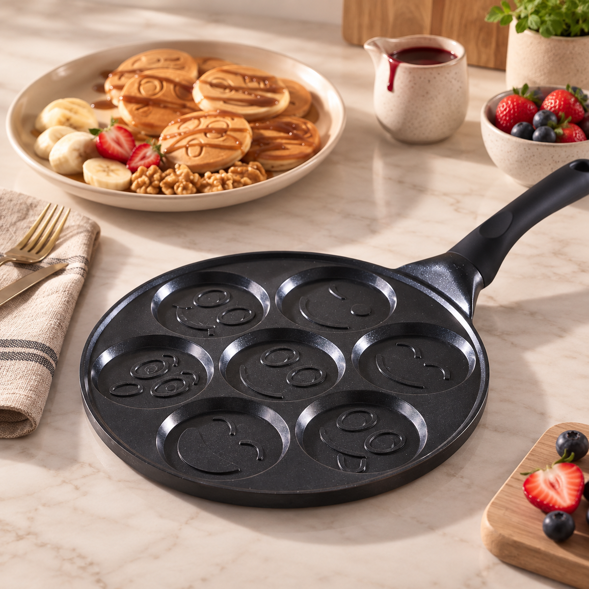 Karaca Fluffy 7-Face Non-Stick Induction Ceramic Pancake Pan 26 cm, 8683650394952