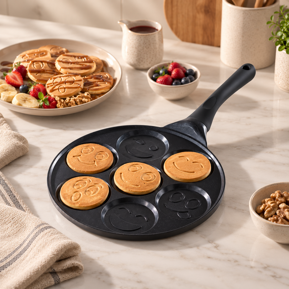Karaca Fluffy 7-Face Non-Stick Induction Ceramic Pancake Pan 26 cm, 8683650394952