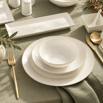 Karaca Bone China Donatella 70-Piece Dinner Set for 12 People – Gold & White, 8683650405238