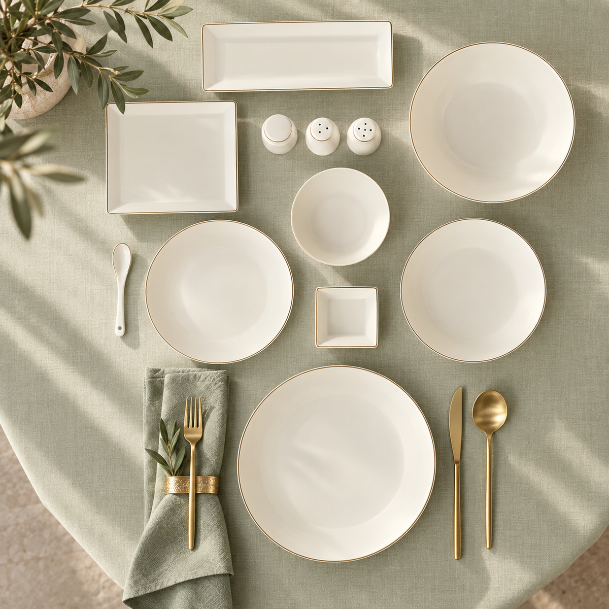 Karaca Bone China Donatella 70-Piece Dinner Set for 12 People – Gold & White, 8683650405238