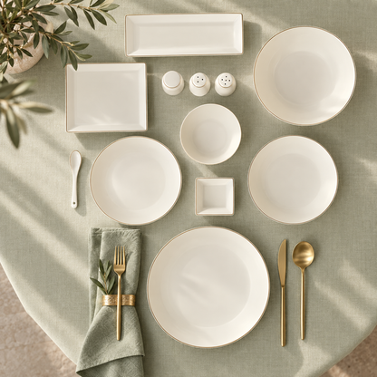 Karaca Bone China Donatella 70-Piece Dinner Set for 12 People – Gold & White, 8683650405238