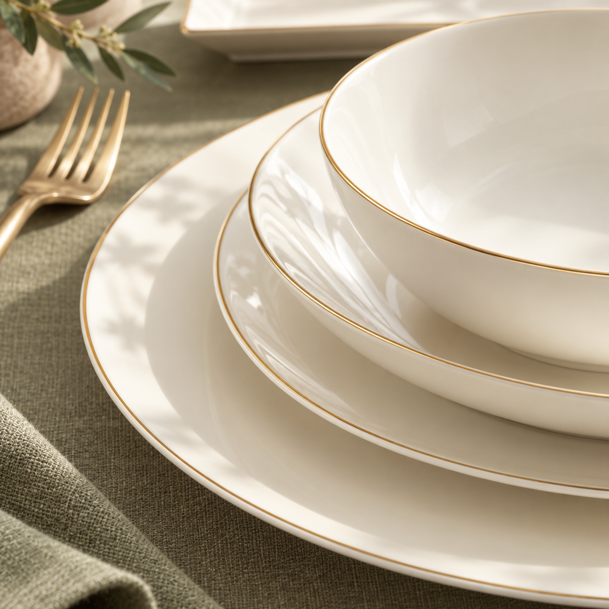 Karaca Bone China Donatella 70-Piece Dinner Set for 12 People – Gold & White, 8683650405238