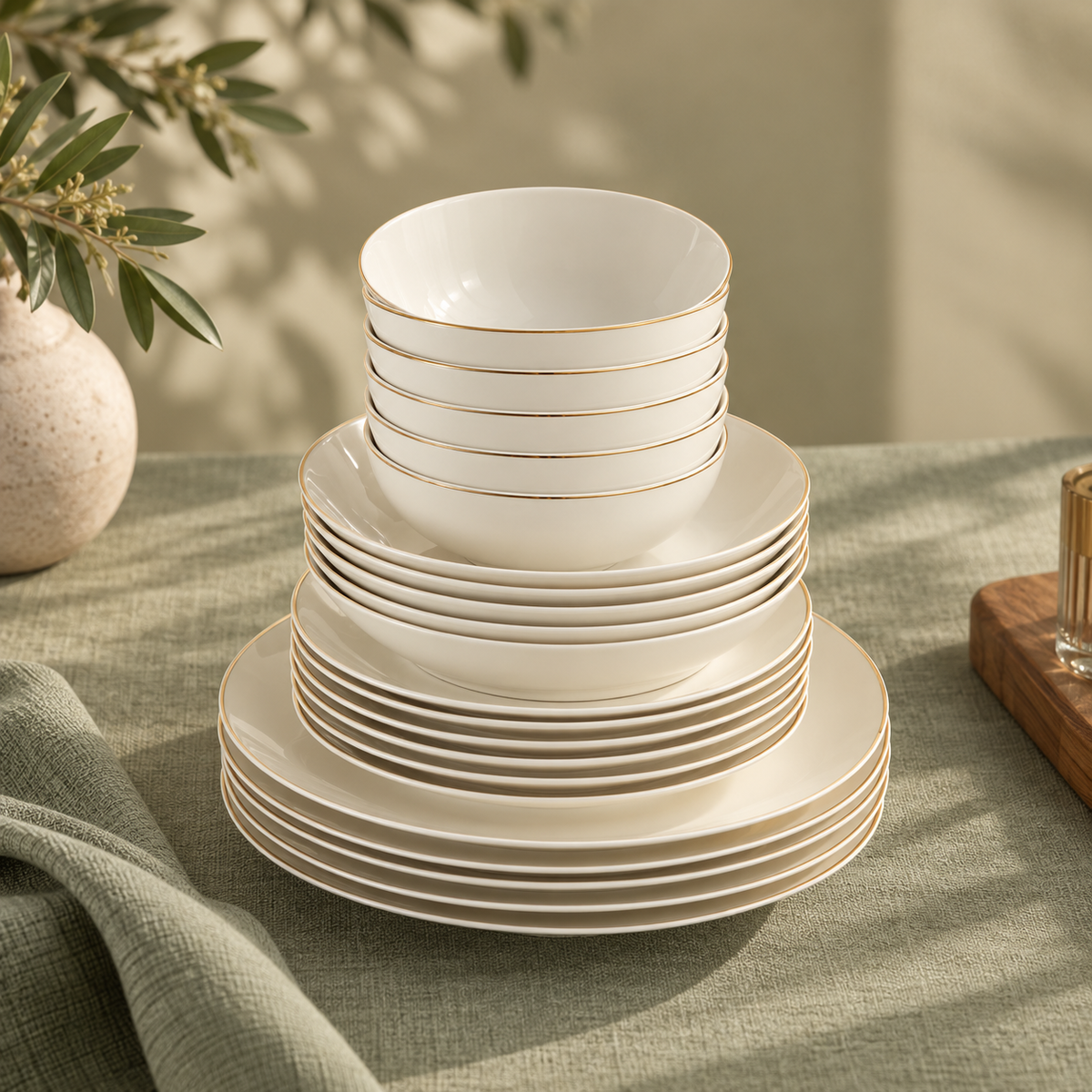 Karaca Bone China Donatella 70-Piece Dinner Set for 12 People – Gold & White, 8683650405238