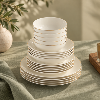 Karaca Bone China Donatella 70-Piece Dinner Set for 12 People – Gold & White, 8683650405238
