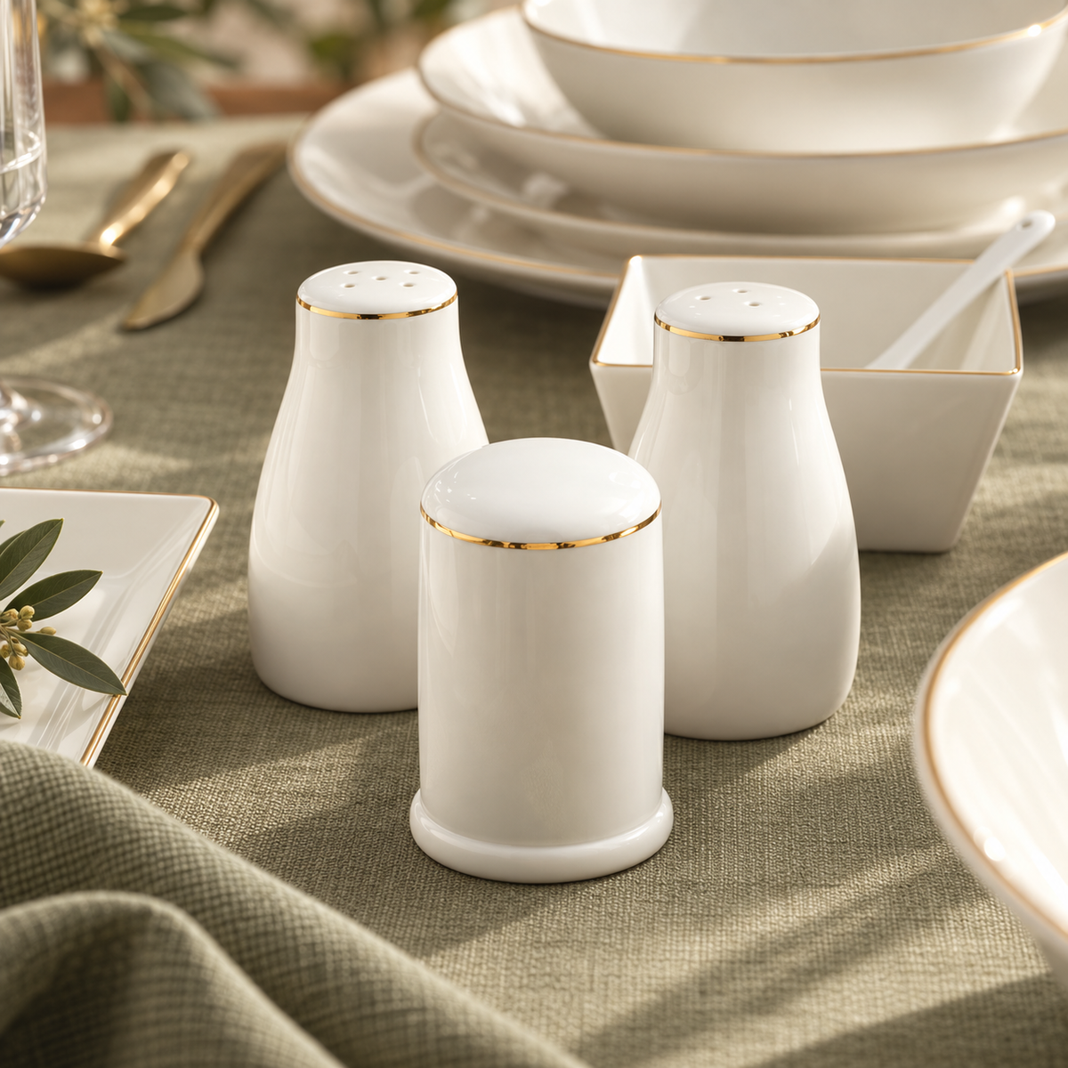 Karaca Bone China Donatella 70-Piece Dinner Set for 12 People – Gold & White, 8683650405238