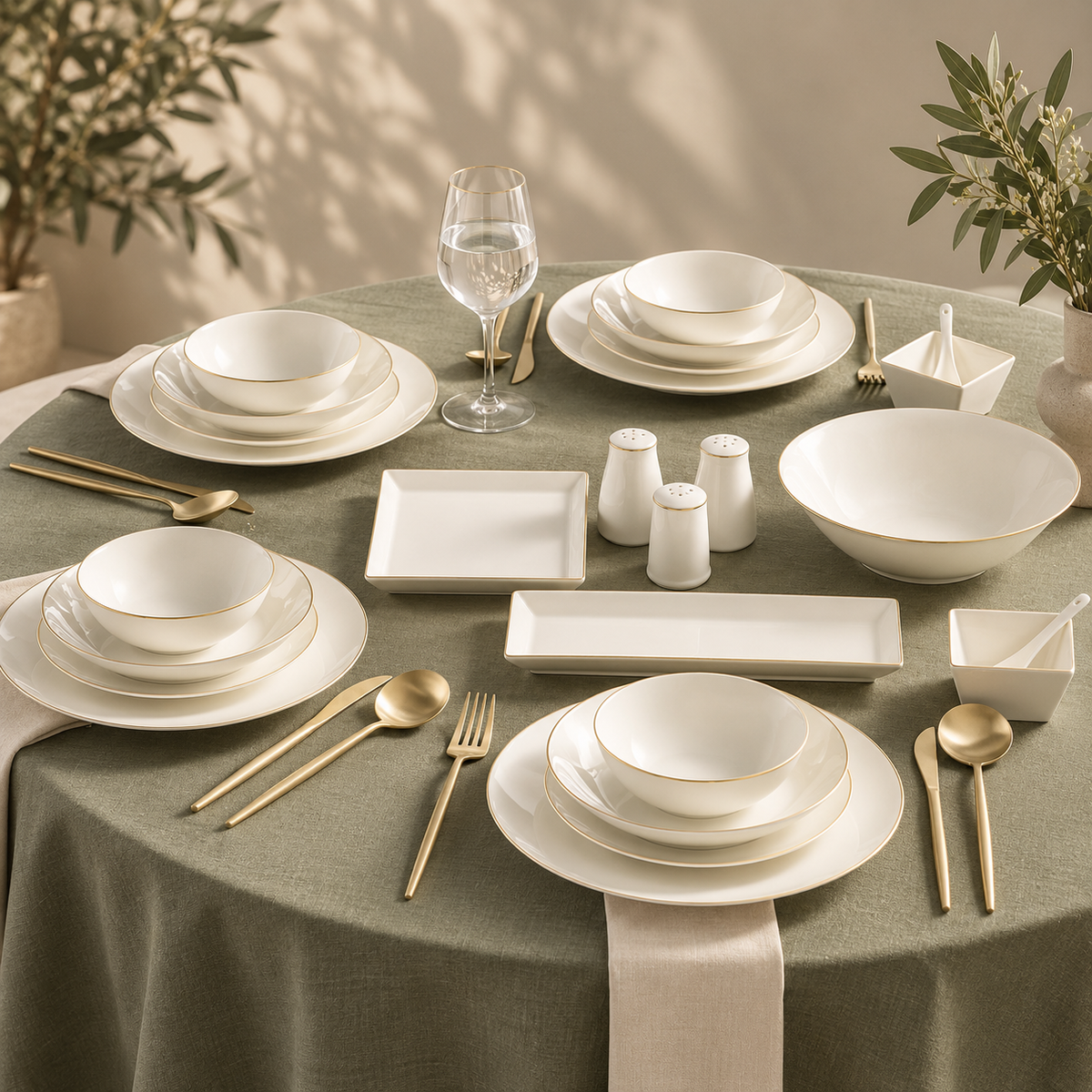 Karaca Bone China Donatella 70-Piece Dinner Set for 12 People – Gold & White, 8683650405238