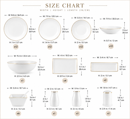 Karaca Bone China Donatella 70-Piece Dinner Set for 12 People – Gold & White, 8683650405238