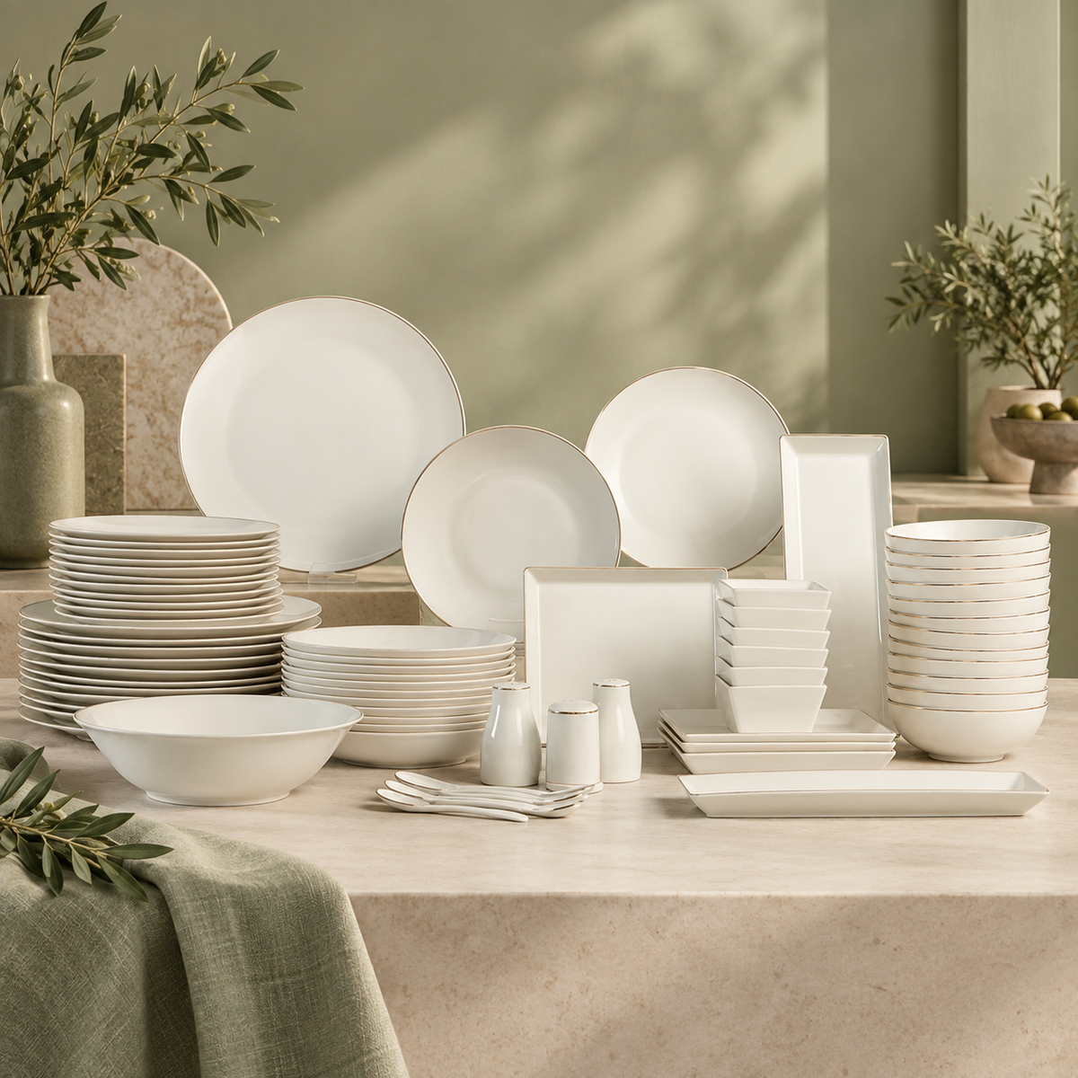 Karaca Bone China Donatella 70-Piece Dinner Set for 12 People – Gold & White, 8683650405238