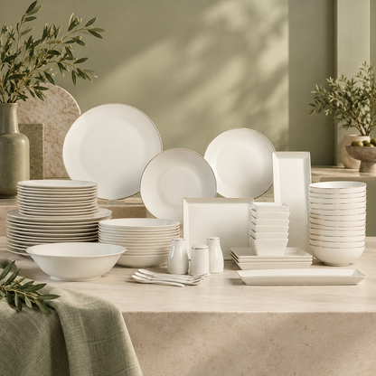 Karaca Bone China Donatella 70-Piece Dinner Set for 12 People – Gold & White, 8683650405238