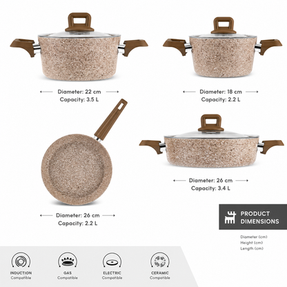 Karaca Biogranit Alice 7-Piece Cookware Set, 8683650411703
