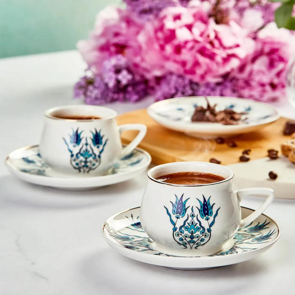 Karaca Iznik 12-Piece Porcelain Espresso Turkish Coffee Cup Set for 6 People, 100ML, Multi, KAR-8697918613587
