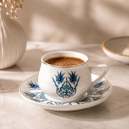 Karaca İznik 12-Piece Porcelain Turkish Coffee Cup Set for 6 People – 100 ml, 8697918613587