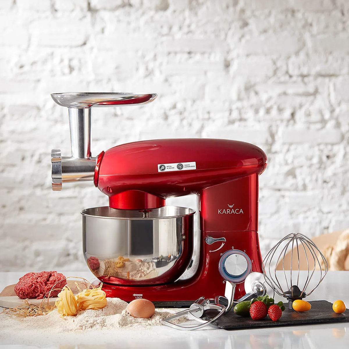 Karaca Multichef Stand Mixer Redgold 1900W - 5.5L (with Meat Grinder and Sausage/Meatball Attachments), 153.01.06.4889