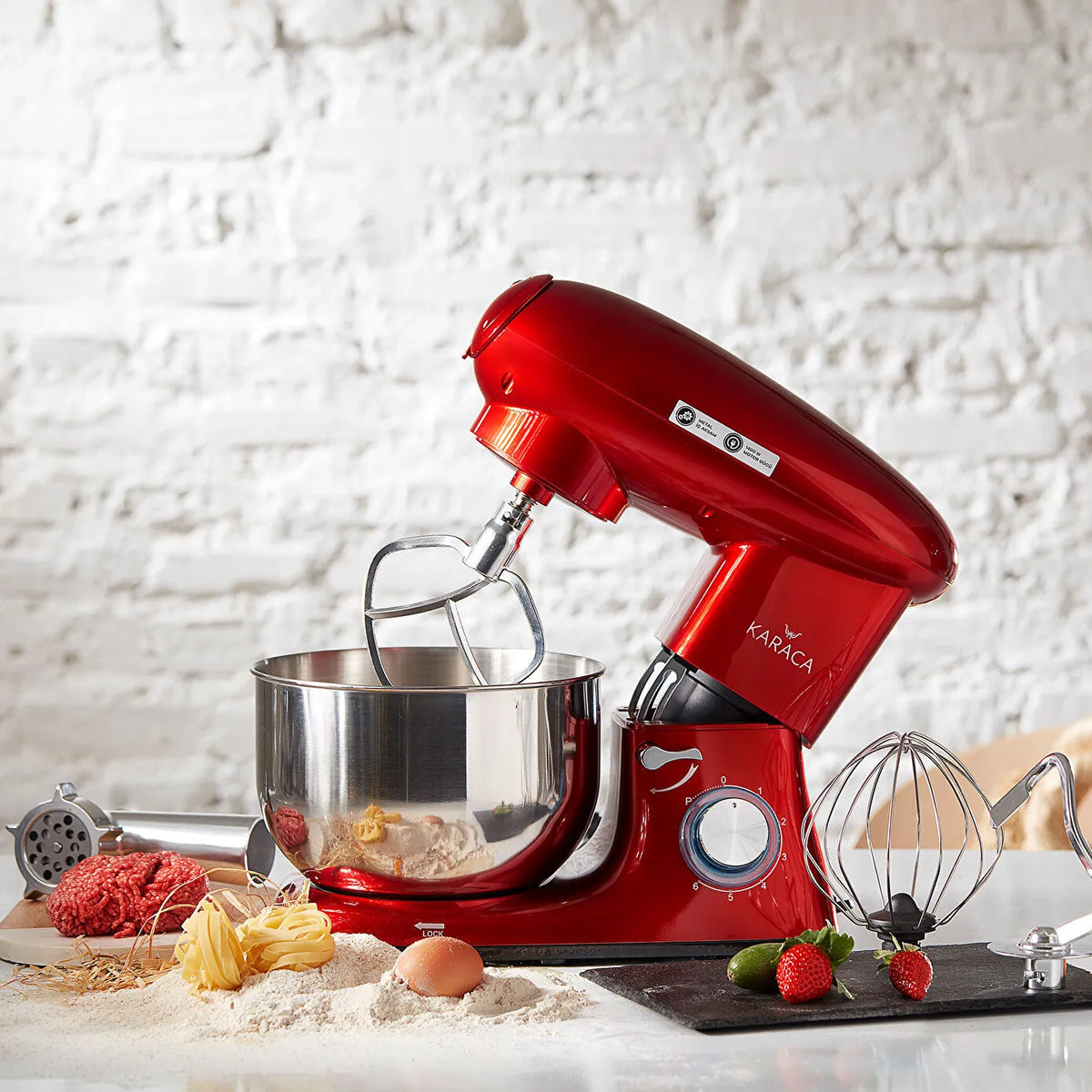 Karaca Multichef Stand Mixer Redgold 1900W - 5.5L (with Meat Grinder and Sausage/Meatball Attachments), 153.01.06.4889