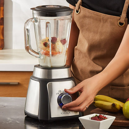 Karaca Shaker Inox Smoothie Blender 500W, 1.5L Glass Pitcher, Stainless Steel, 153.01.06.5011