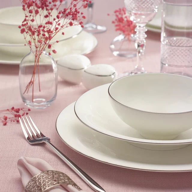 Karaca Red Carpet Collection Fine Pearl Extra Argento 62-Piece Dinner Set for 12 People - Platinum, 153.03.08.0453