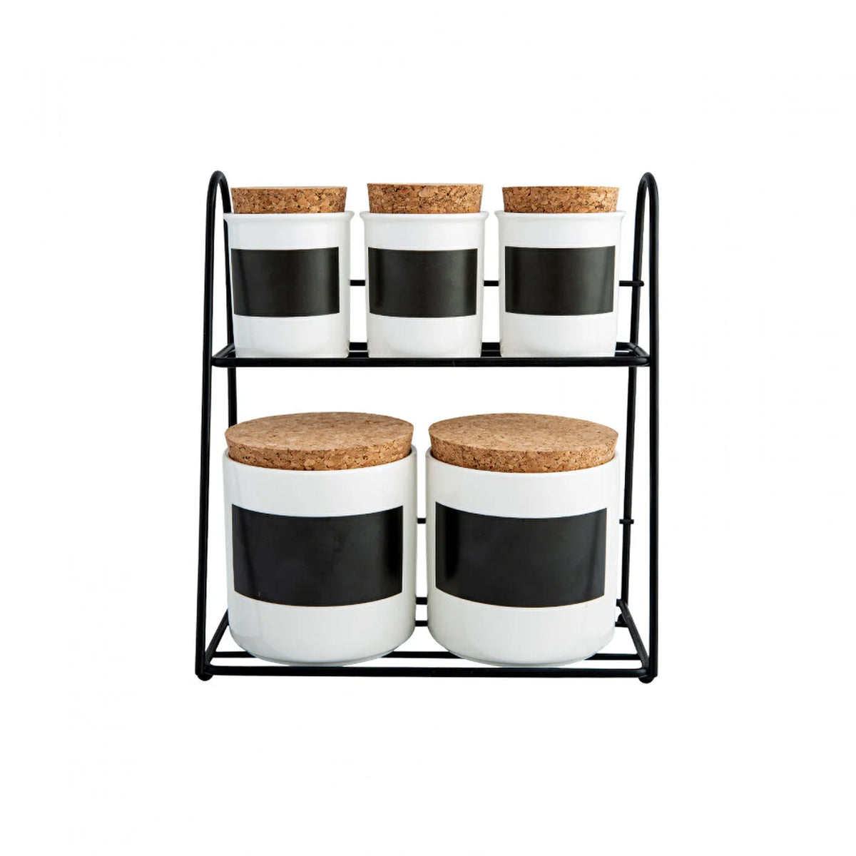 Karaca 5-Piece Porcelain Spice Rack Set with Stand - White & Black, 153.03.06.1892