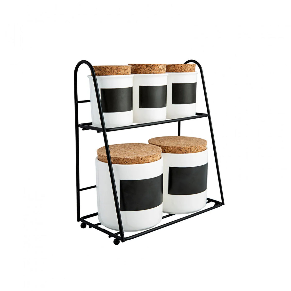 Karaca 5-Piece Porcelain Spice Rack Set with Stand - White & Black, 153.03.06.1892