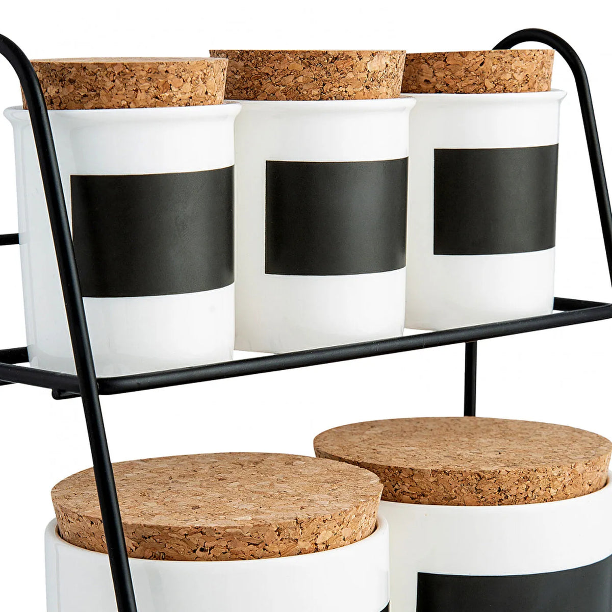 Karaca 5-Piece Porcelain Spice Rack Set with Stand - White & Black, 153.03.06.1892