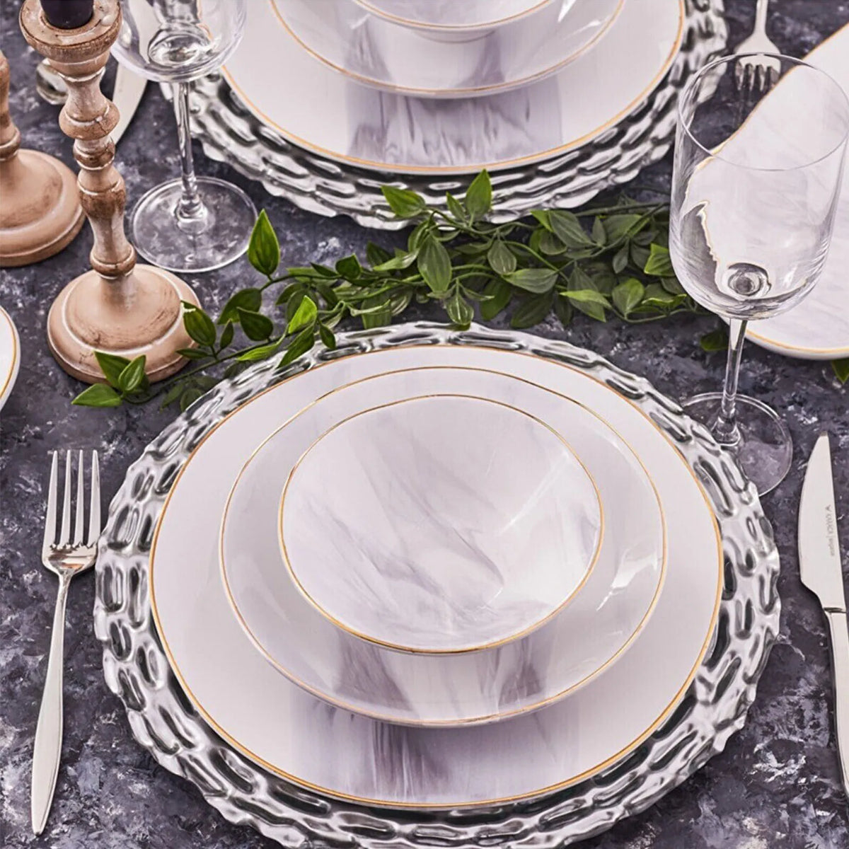 Karaca Ria Grey 39-Piece Dinner Set for 12 People, 153.03.08.0624