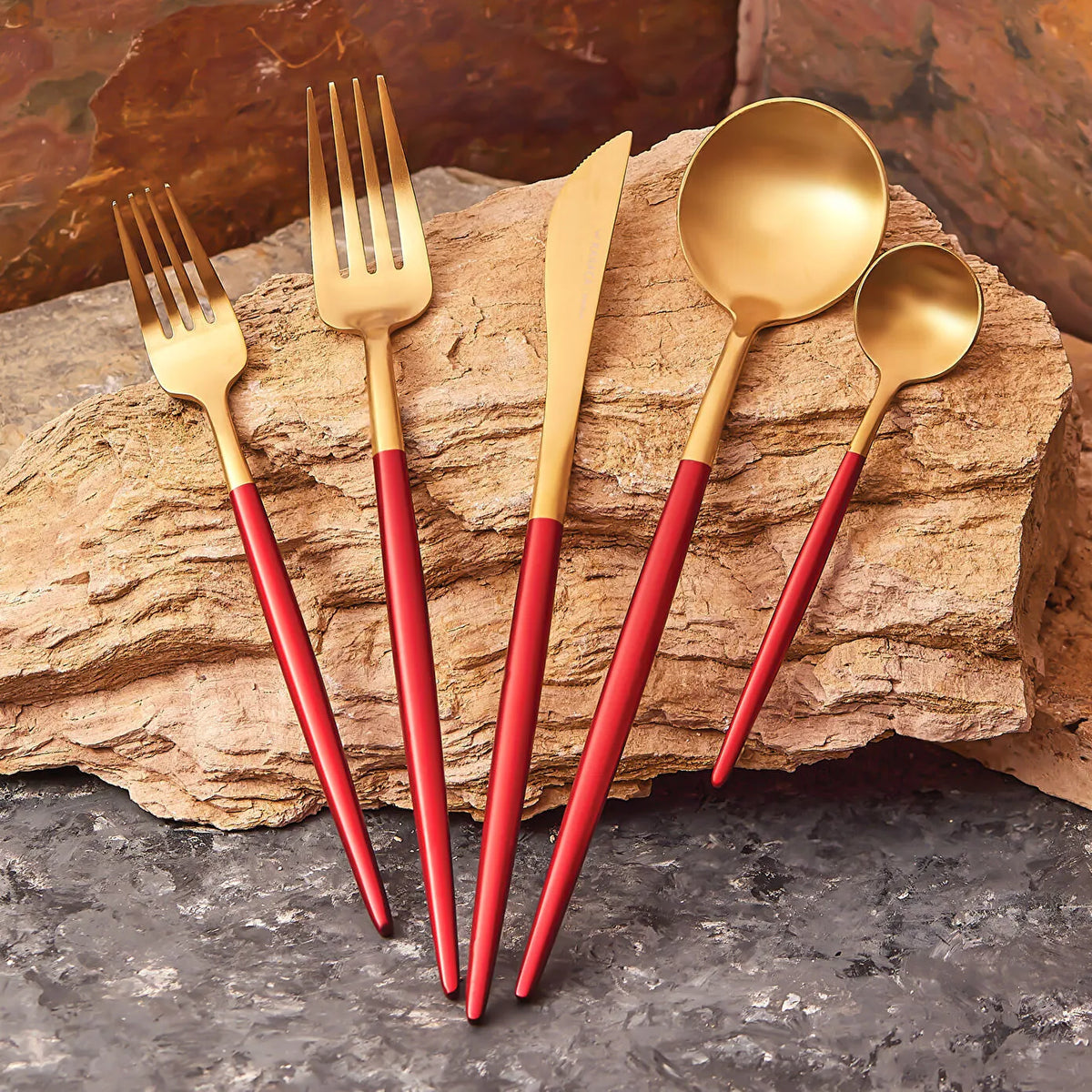 Karaca New Lydia 60-Piece Cutlery Set for 12 People - Red, 153.03.08.0634