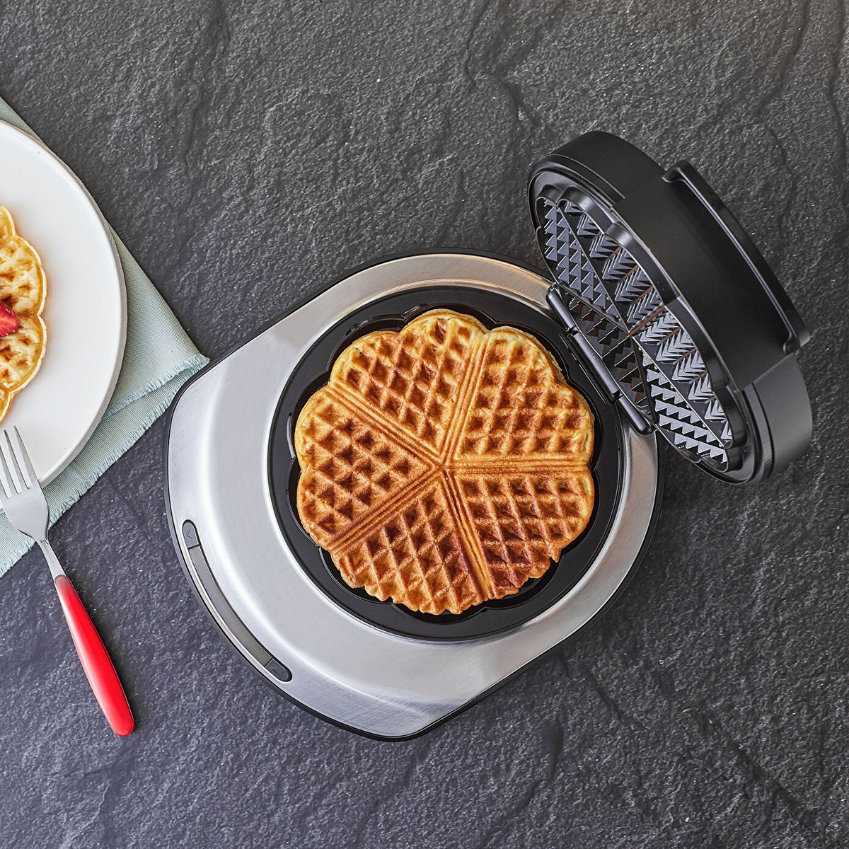 Karaca Inox Waffle Maker - Stainless Steel, Adjustable Temperature with LED Display, 153.03.06.2041