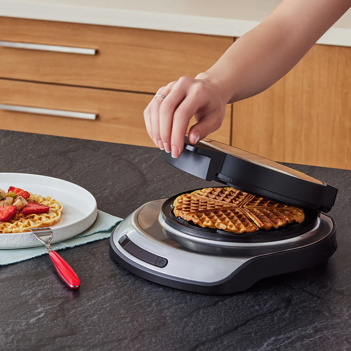 Karaca Inox Waffle Maker - Stainless Steel, Adjustable Temperature with LED Display, 153.03.06.2041