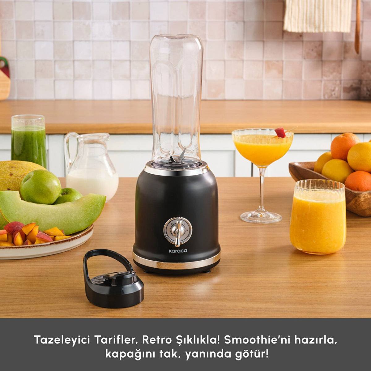 Karaca Retro Personal Smoothie Blender 600 ml, Ice Crushing Function