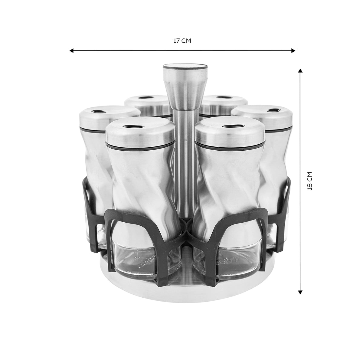 Karaca Tottori Inox 7-Piece Round Glass Spice Set, 153.03.06.4731
