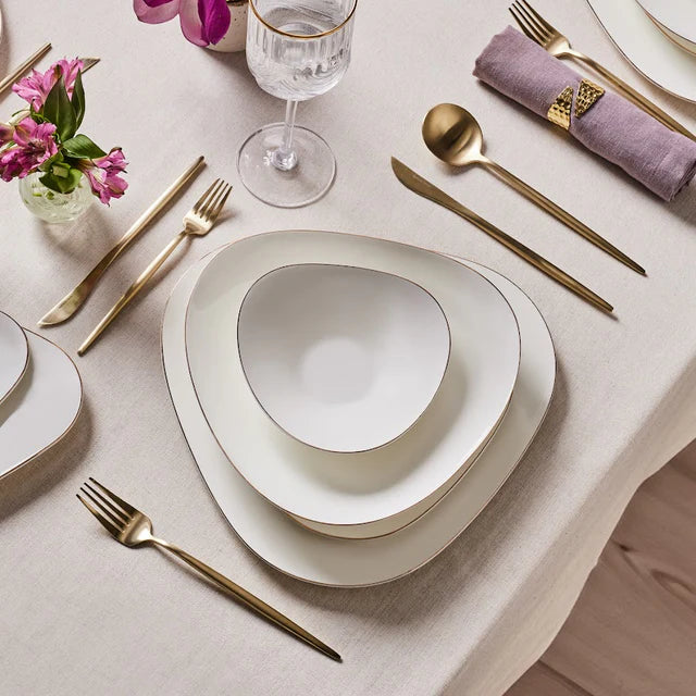 Karaca Fine Pearl Extra Tristan 62-Piece Dinner Set for 12 People, White/Gold, 153.03.08.1956