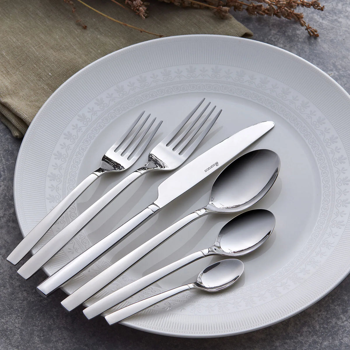 Karaca Juniper Elegance 84-Piece Stainless Steel Cutlery Set for 12 People - Boxed Premium Dining Set, 153.03.08.2196