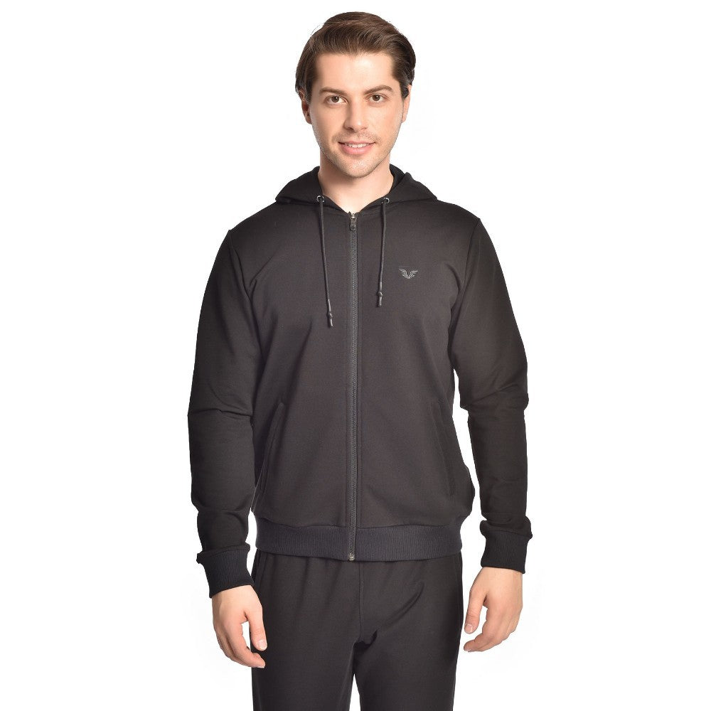Bilcee, Men's Black Hooded Zippered Pocket Sports Bottom Top Tracksuit, Available in Different Sizes