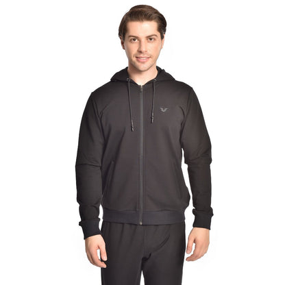 Bilcee, Men's Black Hooded Zippered Pocket Sports Bottom Top Tracksuit, Available in Different Sizes