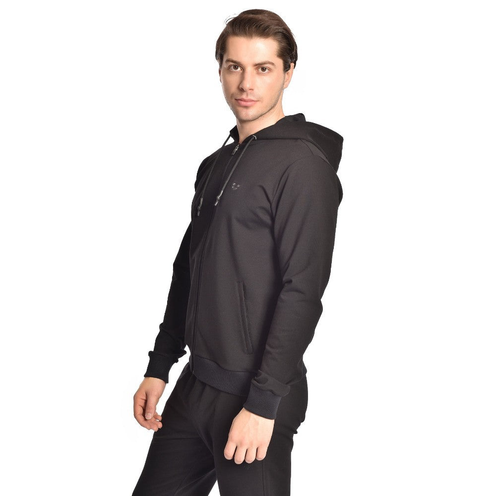 Bilcee, Men's Black Hooded Zippered Pocket Sports Bottom Top Tracksuit, Available in Different Sizes