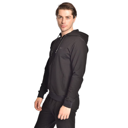 Bilcee, Men's Black Hooded Zippered Pocket Sports Bottom Top Tracksuit, Available in Different Sizes