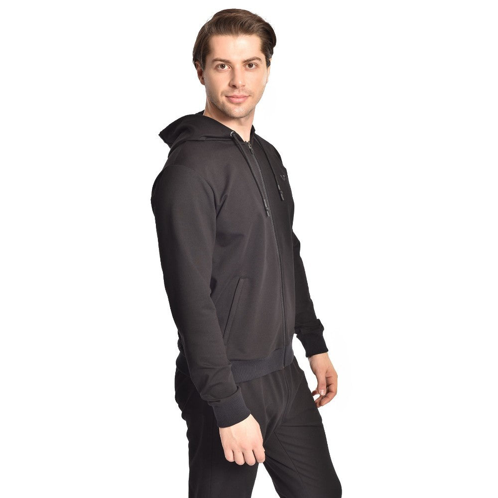 Bilcee, Men's Black Hooded Zippered Pocket Sports Bottom Top Tracksuit, Available in Different Sizes