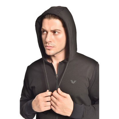 Bilcee, Men's Black Hooded Zippered Pocket Sports Bottom Top Tracksuit, Available in Different Sizes