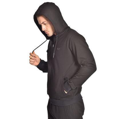 Bilcee, Men's Black Hooded Zippered Pocket Sports Bottom Top Tracksuit, Available in Different Sizes