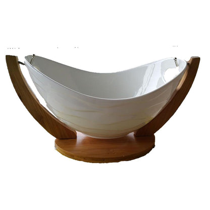 Cool Gift, Ceramics and Bamboo Salad Bowl with Stand, Available in Different Sizes