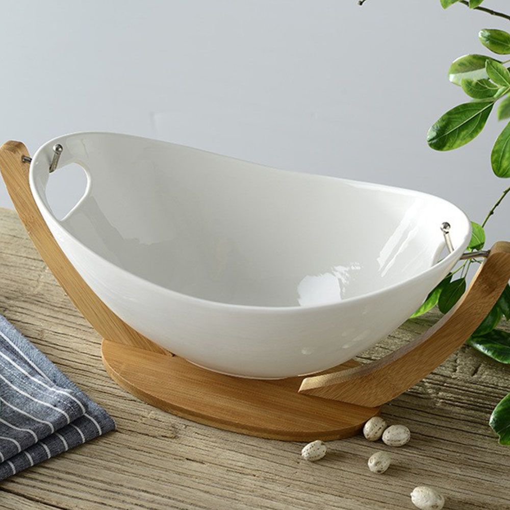 Cool Gift, Ceramics and Bamboo Salad Bowl with Stand, Available in Different Sizes