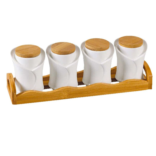 Cool Gift, Set Of 4 Canister With Bamboo Base