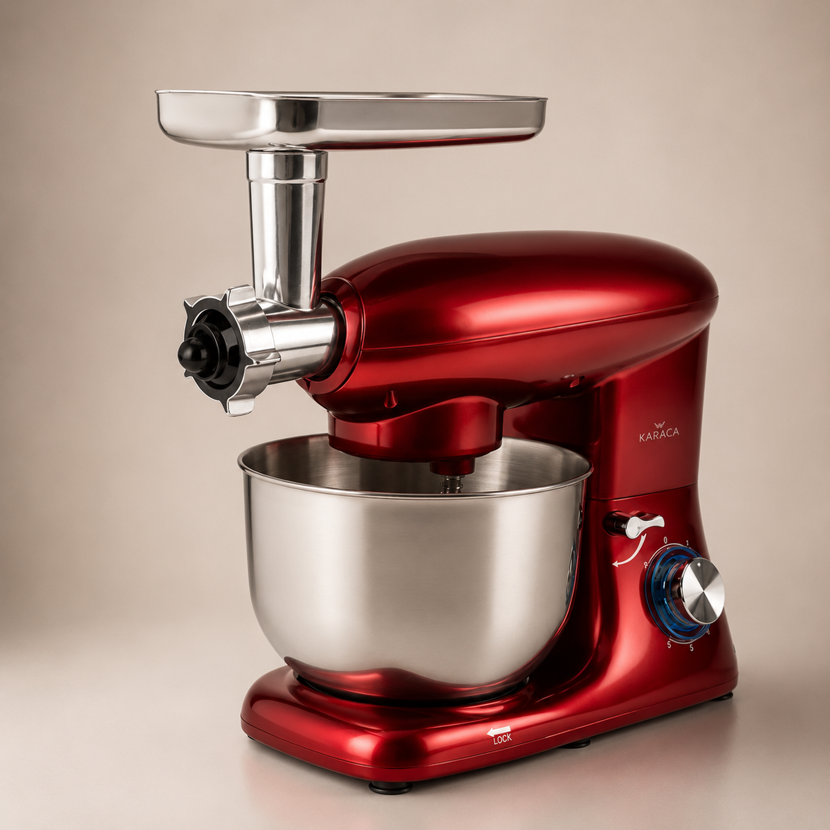Karaca Multichef Stand Mixer Redgold 1900W - 5.5L (with Meat Grinder and Sausage/Meatball Attachments), 153.01.06.4889