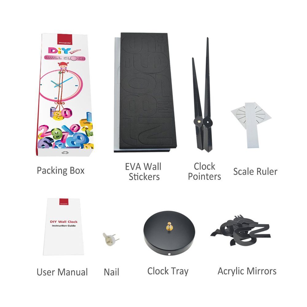 Cool Gift, DIY Wall Clock 3D Mirror, Clock Wall Stickers, Available in Different Sizes