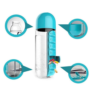 Cool Gift, Daily Pill Box Organizer With Water Bottle, Available in Different Colors