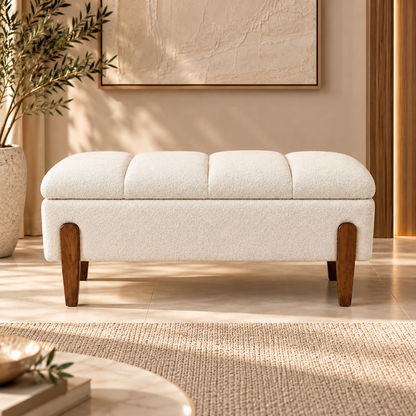 Luna Off-White Bouclé Storage Bench – 100 cm | YS038OW