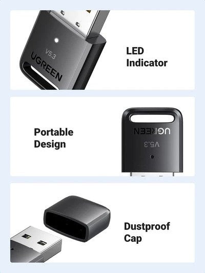 Ugreen, Usb Bluetooth 5.3 Adapter, Stable, Faster& Higher Sound Quality Ugreen Cm591-90225