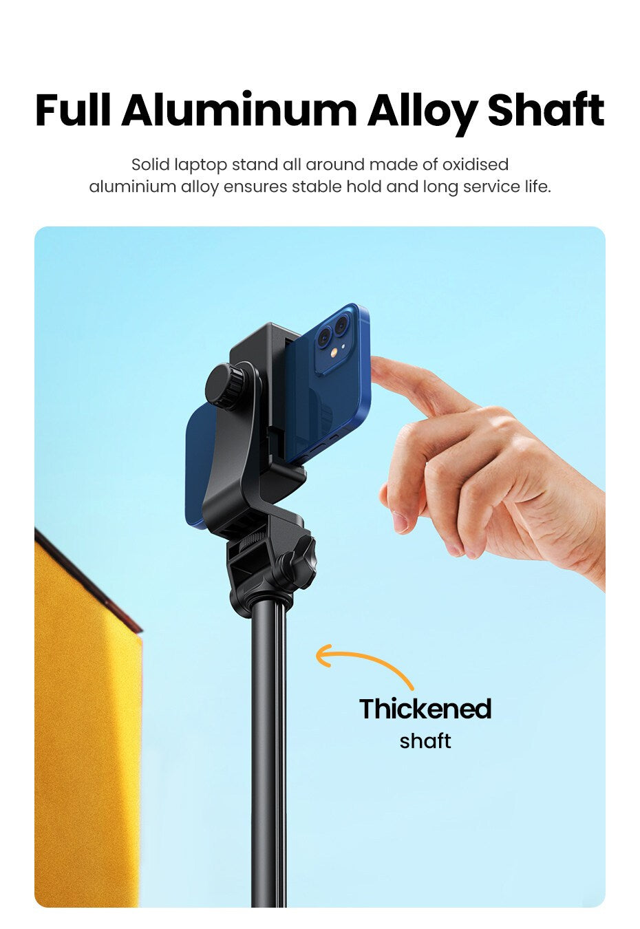 Ugreen, Phone Tripod Stand,  High Quality Aluminum Alloy,  Adjustuble Height Up To 1.7M Ugreen Lp377 - 90235