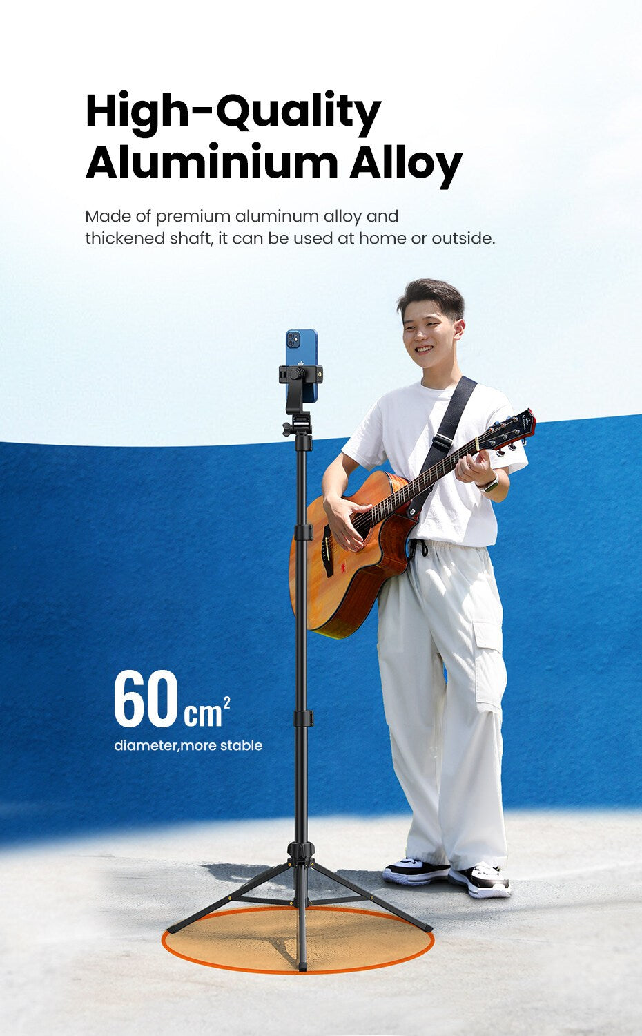 Ugreen, Phone Tripod Stand,  High Quality Aluminum Alloy,  Adjustuble Height Up To 1.7M Ugreen Lp377 - 90235